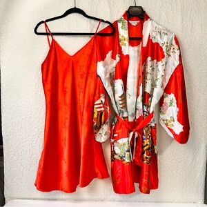 Marnkyo Japanese Kimono Printed Robe Sleepwear Size L Red Multicolor Intimates
